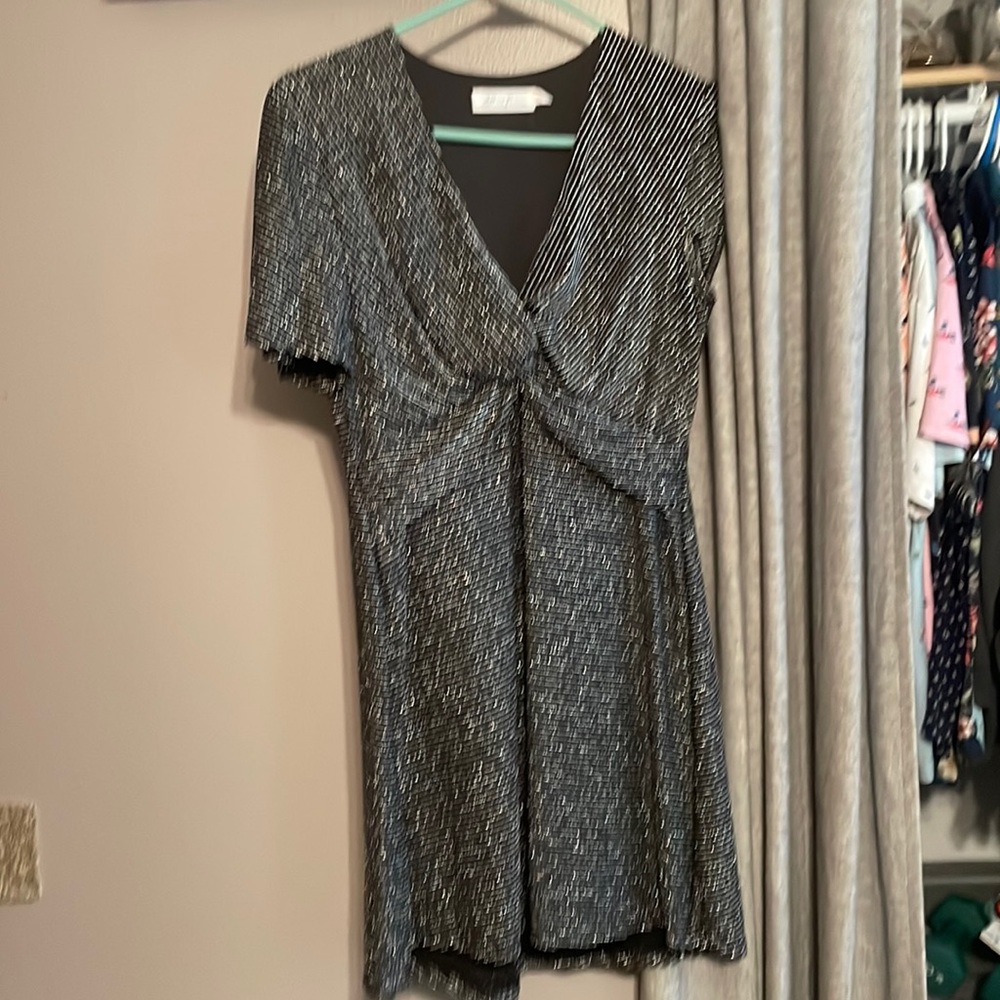 All in favor mini dress black and silver metallic stripes